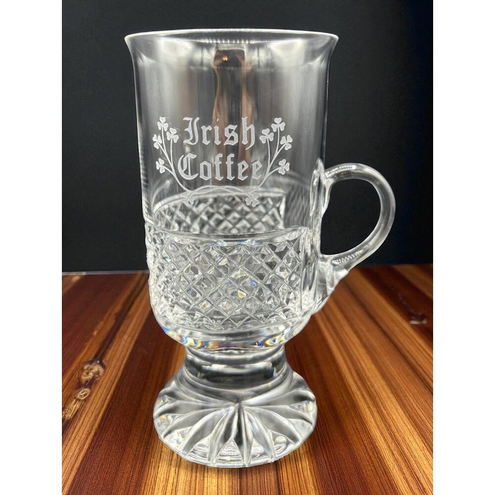 Vintage Irish Coffee Crystal Glass by Galway Etched Diamond point 5 1/8"